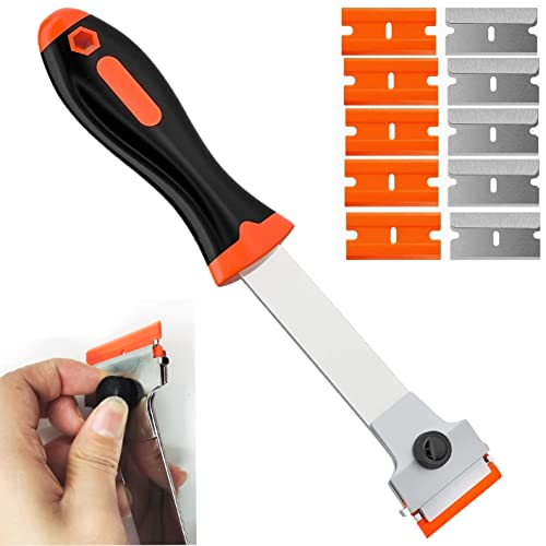 1 Set Plastic Razor Scraper With 10 Blades, Car Sticker Remover, Telescopic  Adjustment Knife, Cleaning Scraper Tool For Removing Labels, Stickers,  Decals, Paint From Glass And Stoves