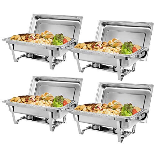ZENY Pack of 4 Chafing Dish 8 Quart Full Size Stainless Steel Complete Chafer Set with Water Pan and Chafing Fuel Holder